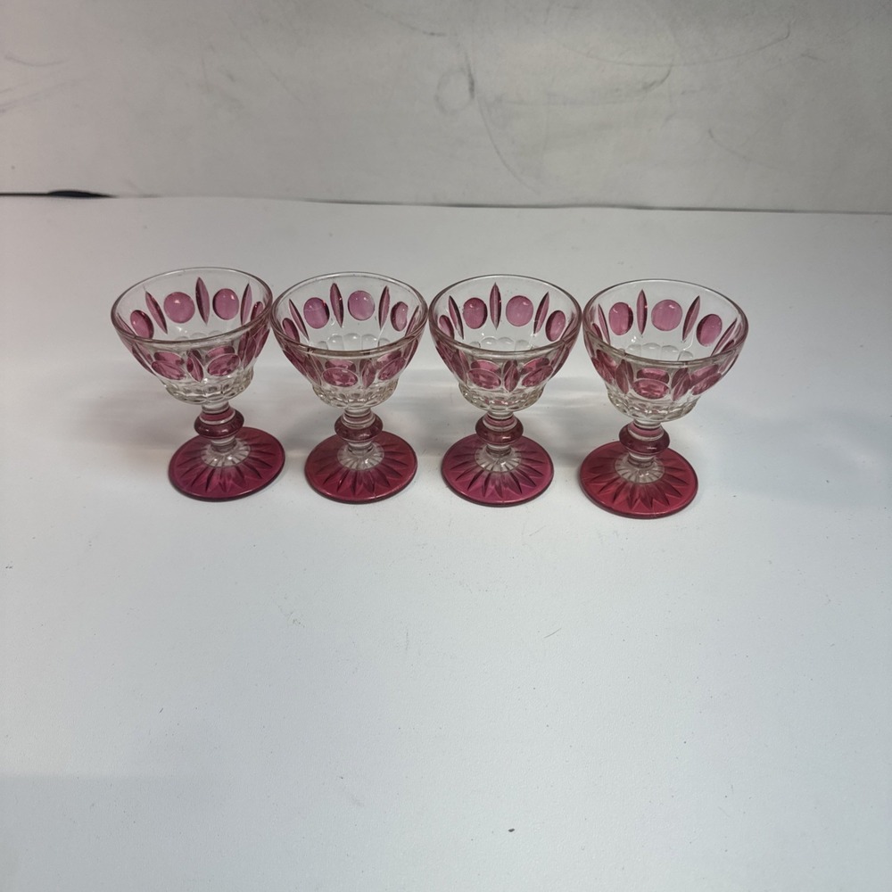 Vtg 1950s Indiana Colony Classique Clear Ruby Flash Small Glasses 4" Set Of 4